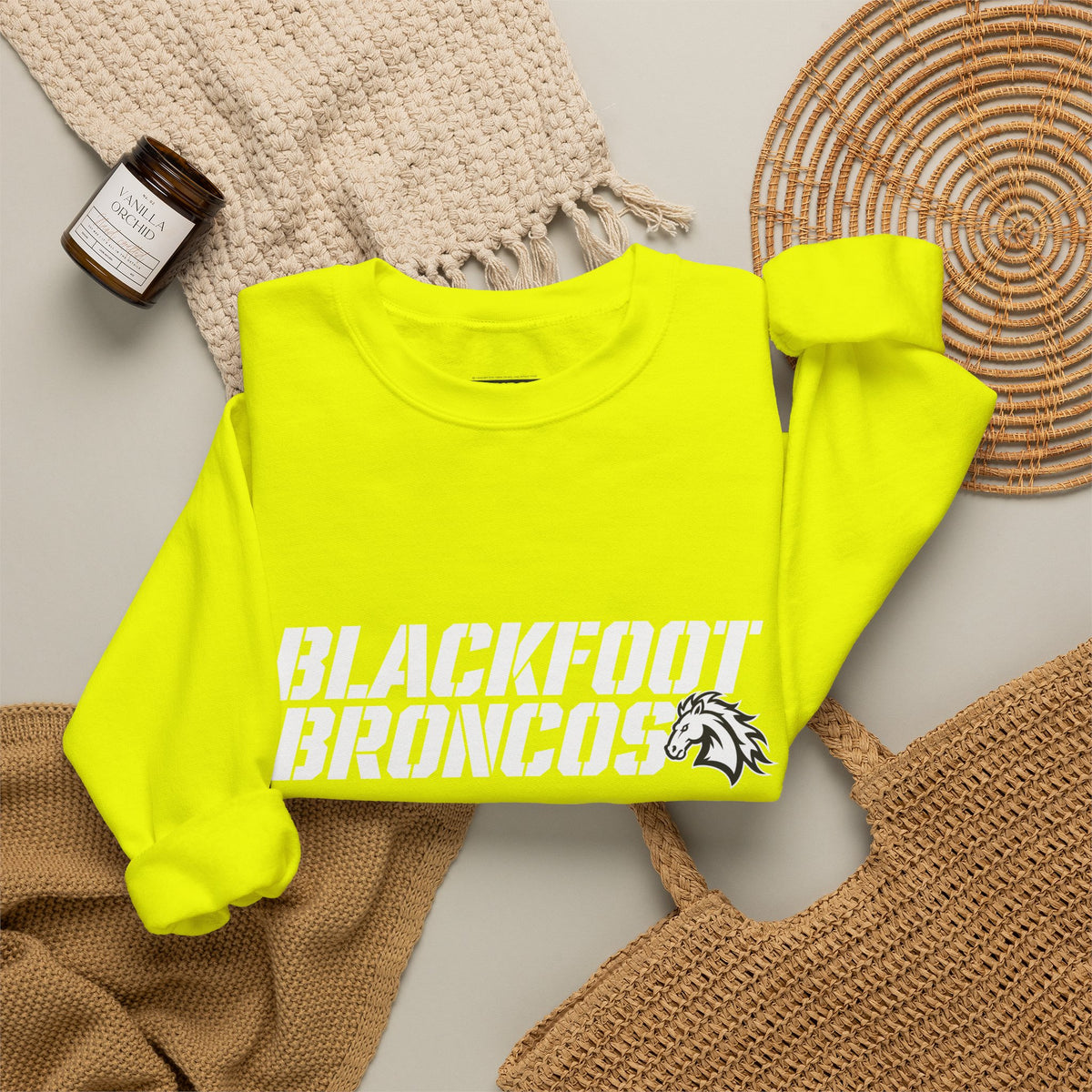 Blackfoot High School Broncos Crewneck Sweatshirt | School Spirit, in neon for theme nights