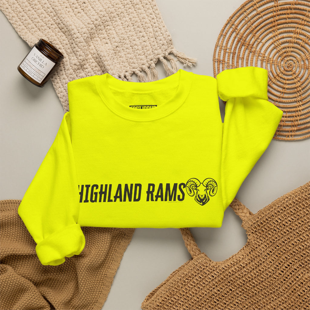 Highland High School Rams | Crewneck Sweatshirt | available in neons for theme nights