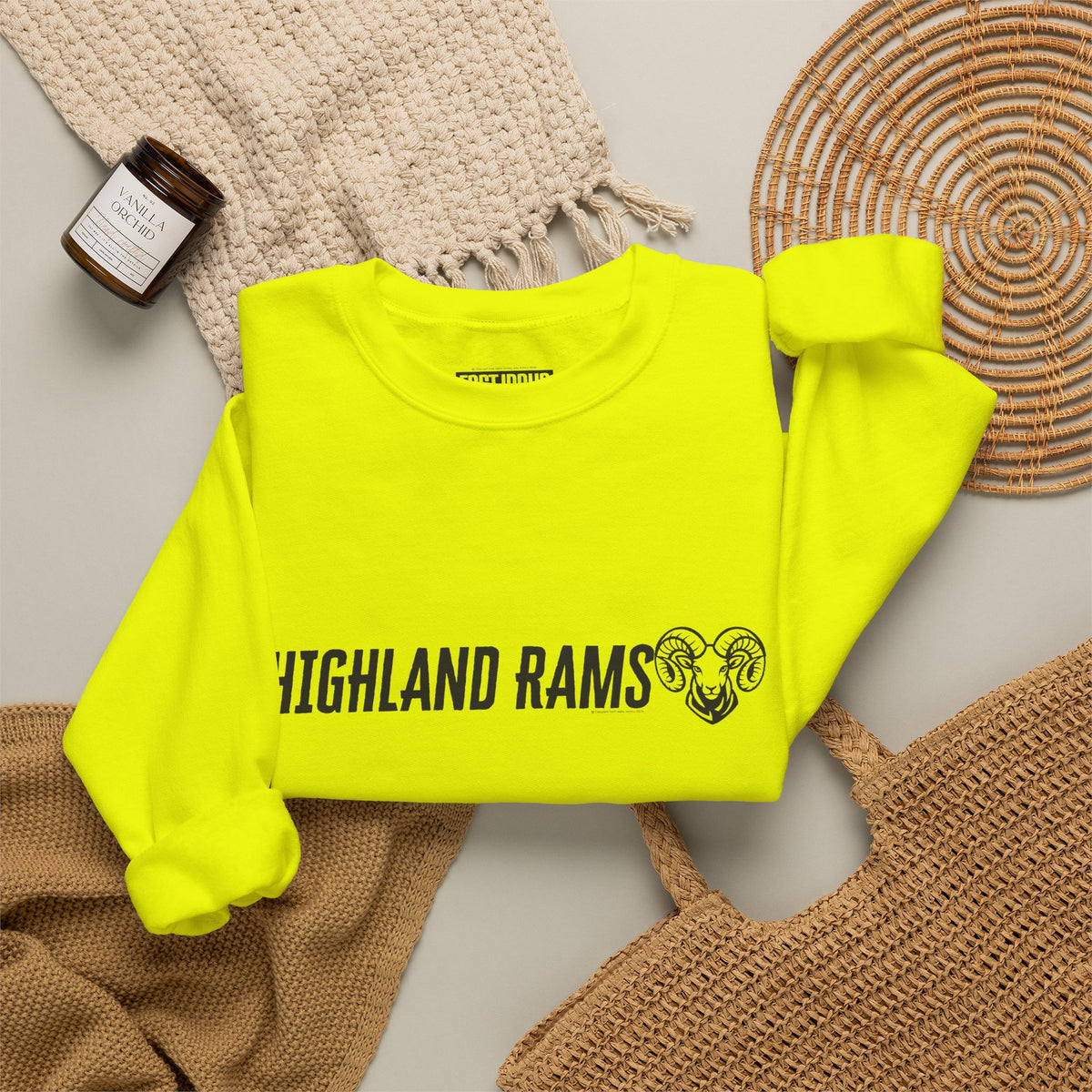 Highland High School Rams | Crewneck Sweatshirt | available in neons for theme nights