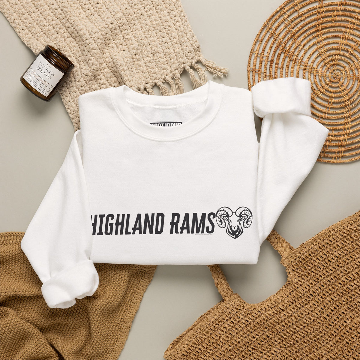 Highland High School Rams | Crewneck Sweatshirt | available in neons for theme nights