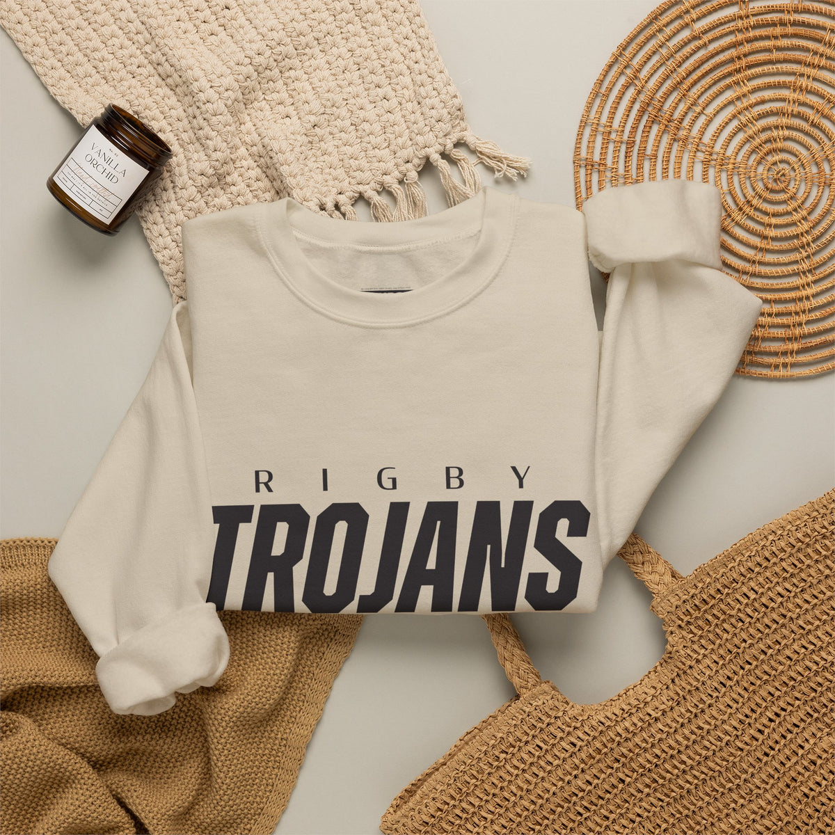 Rigby Trojans Crewneck Sweatshirt | School Spirit, in neon for theme nights