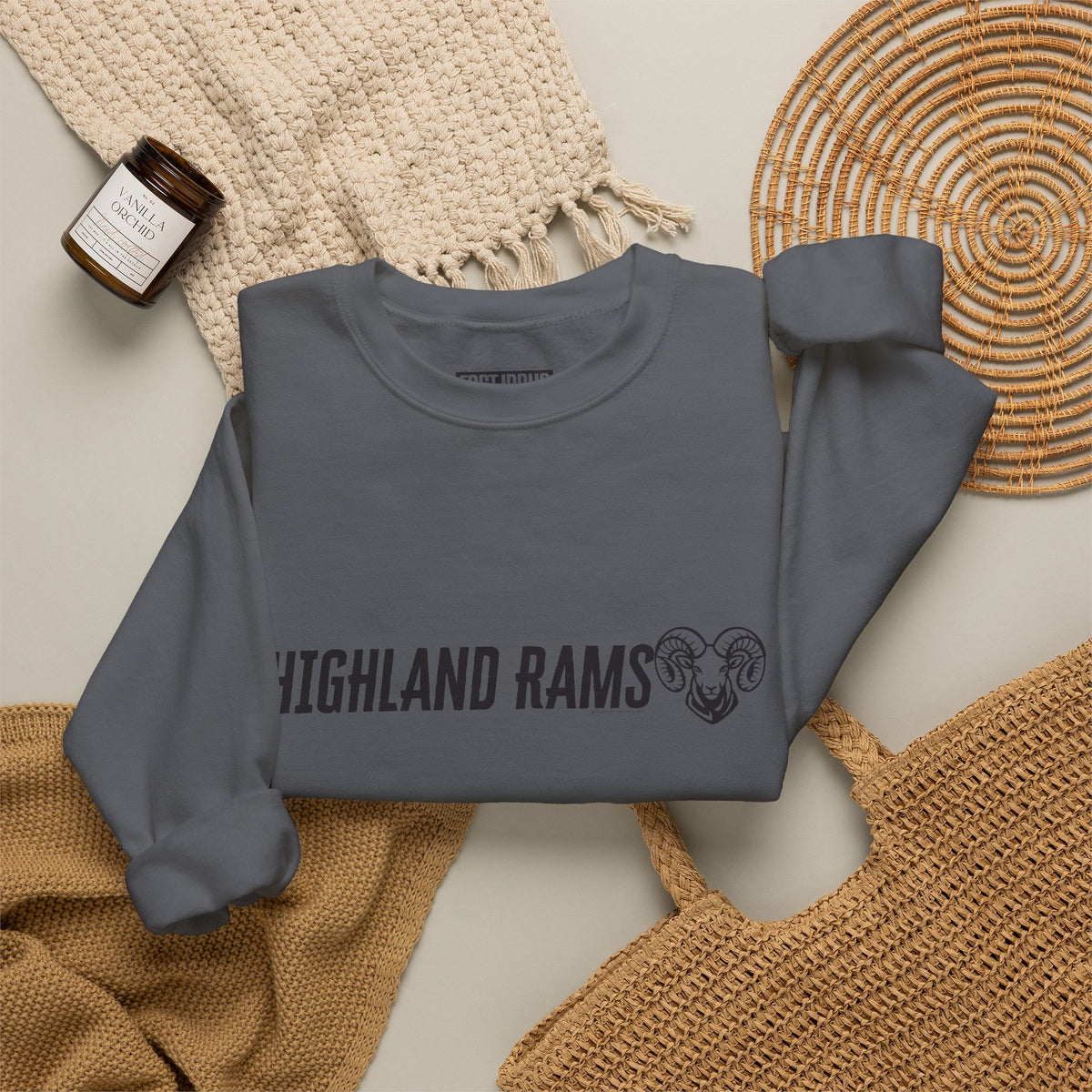 Highland High School Rams | Crewneck Sweatshirt | available in neons for theme nights