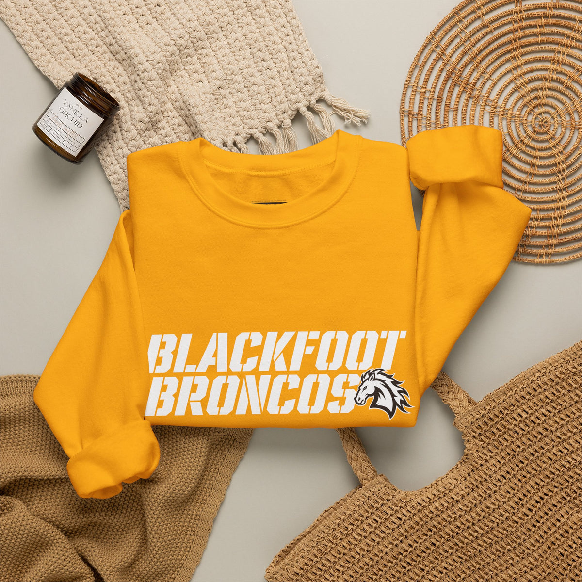 Blackfoot High School Broncos Crewneck Sweatshirt | School Spirit, in neon for theme nights