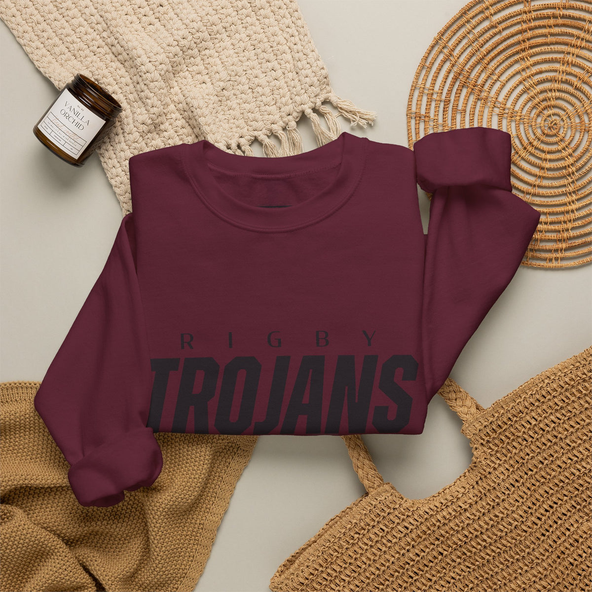 Rigby Trojans Crewneck Sweatshirt | School Spirit, in neon for theme nights