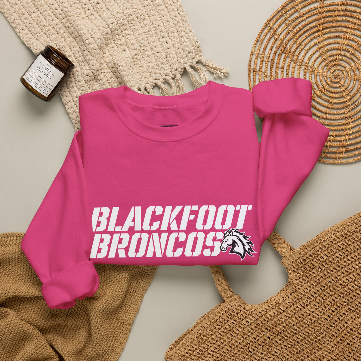 Blackfoot High School Broncos Crewneck Sweatshirt | School Spirit, in neon for theme nights