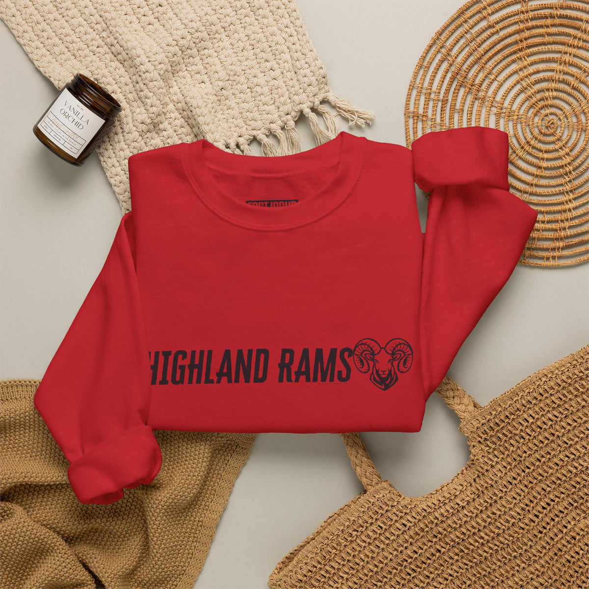 Highland High School Rams | Crewneck Sweatshirt | available in neons for theme nights