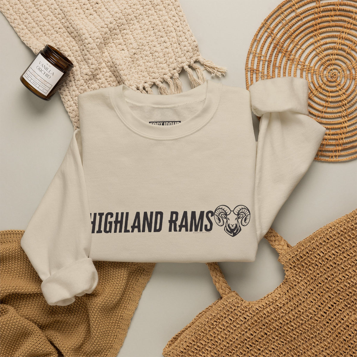 Highland High School Rams | Crewneck Sweatshirt | available in neons for theme nights