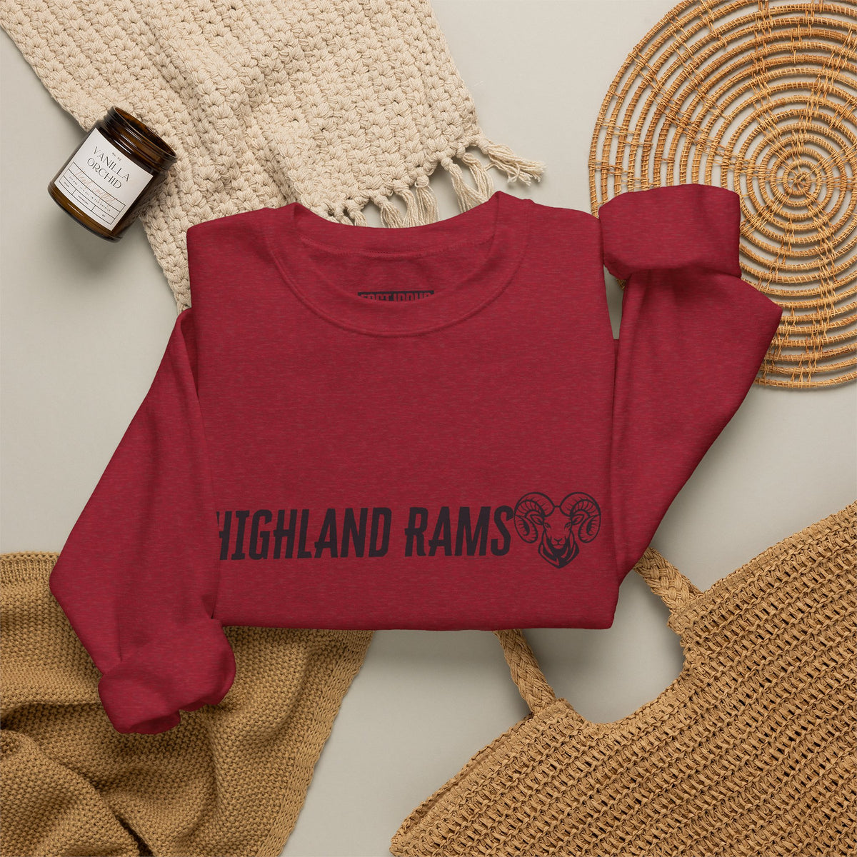 Highland High School Rams | Crewneck Sweatshirt | available in neons for theme nights