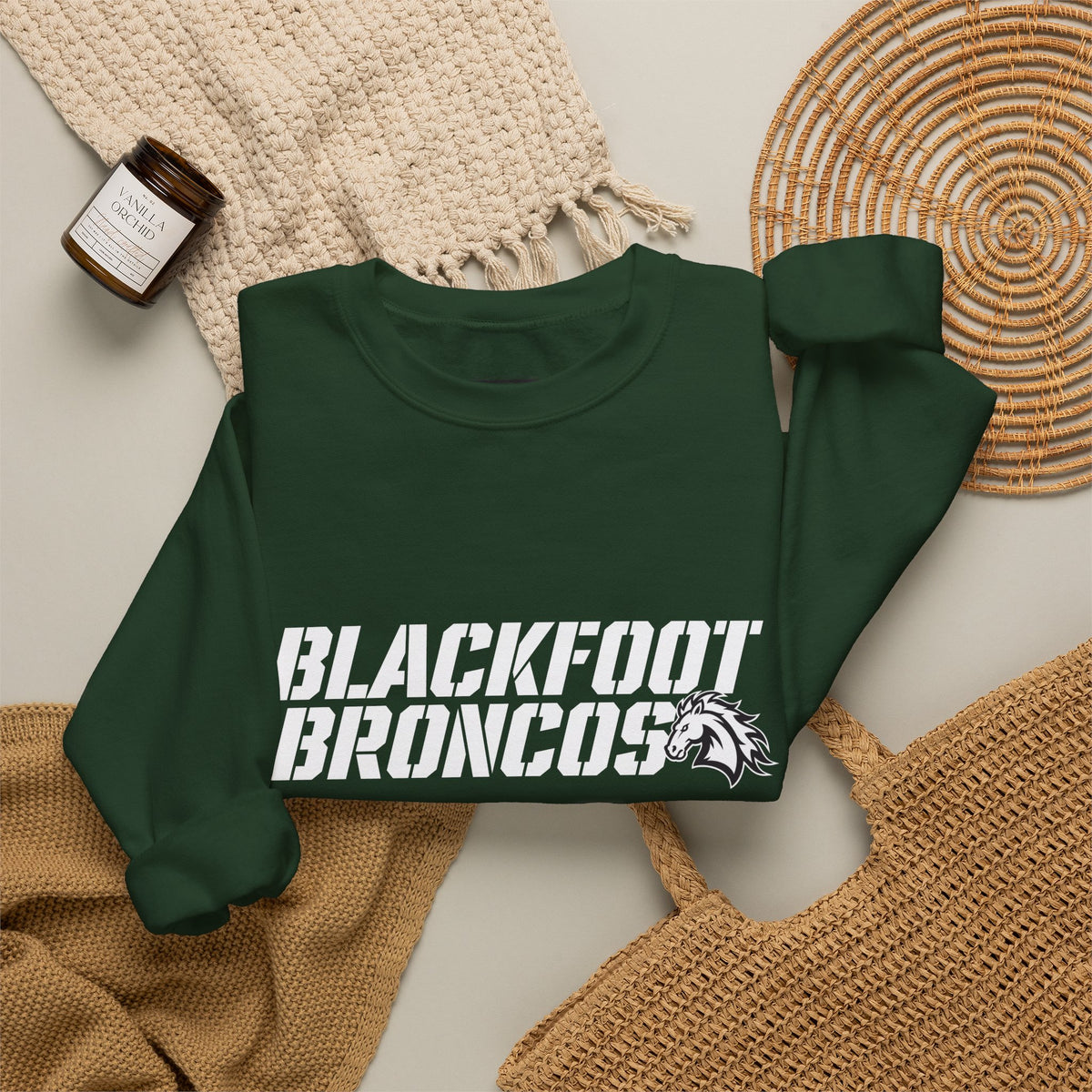 Blackfoot High School Broncos Crewneck Sweatshirt | School Spirit, in neon for theme nights