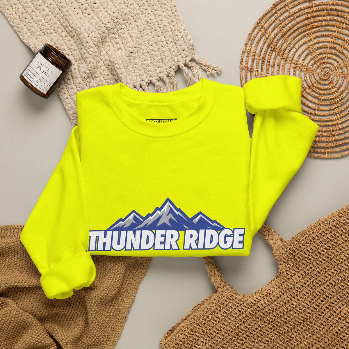 Thunder Ridge High School Titans Sweatshirt | mountain graphic, available in neons for theme nights