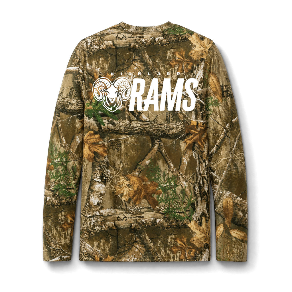 Highland High School Rams Camo Pattern Long Sleeve Tee