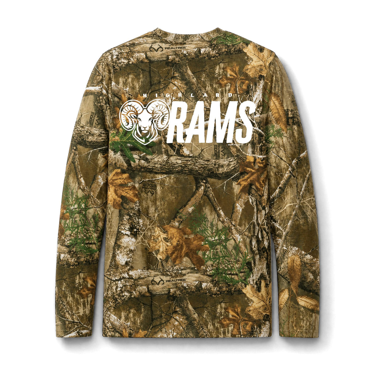 Highland High School Rams Camo Pattern Long Sleeve Tee