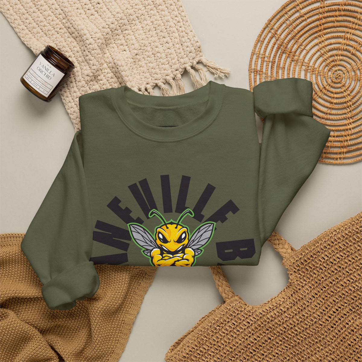 Bonneville High School Bees Crewneck Sweatshirt | School Spirit, in neon for theme nights